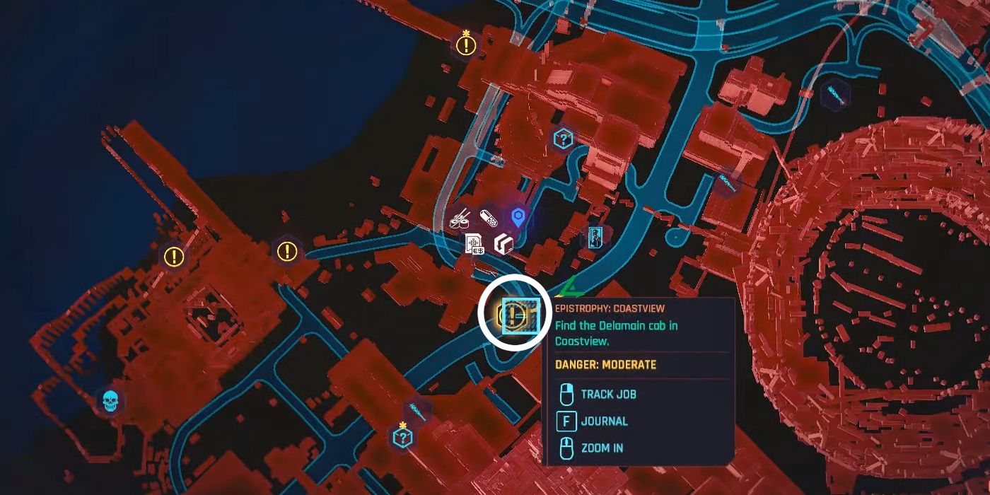 صورة لموقع Delamin Cab على خريطة Coastview للعبة Cyberpunk 2077